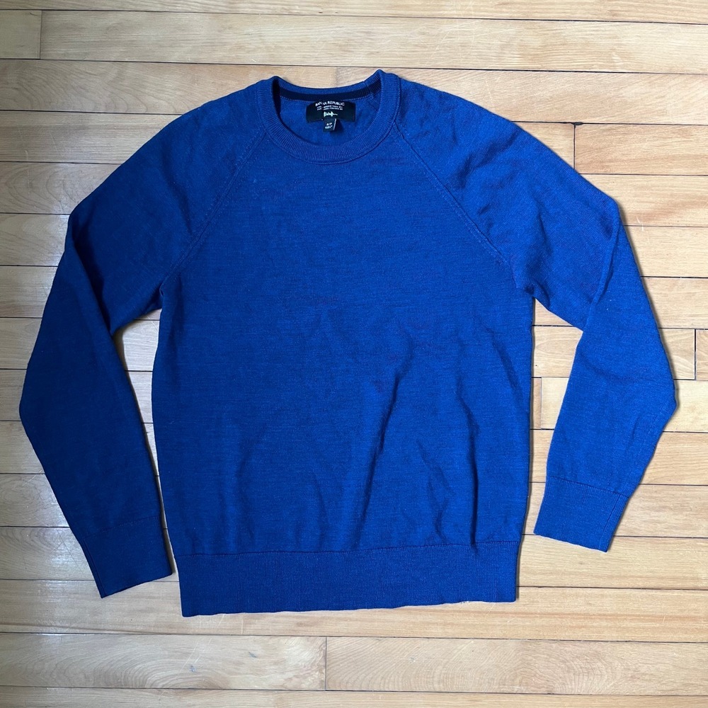 Banana Republic Italian Merino Wool Sweater Mens Small Blue Baruffa Raglan